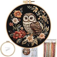 FONNUY Embroidery Kit for Beginners, Owl Flowers Pre-Stamped Pattern Kits for Adults with Hoop, Easy