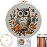 FONNUY Embroidery Kit for Beginners, Owl Flowers Pre-Stamped Pattern Kits for Adults with Hoop, Easy