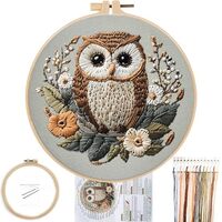 FONNUY Embroidery Kit for Beginners, Owl Flowers Pre-Stamped Pattern Kits for Adults with Hoop, Easy