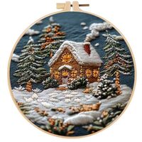 FONNUY Christmas Embroidery Kit for Beginners, Cross Stitch Set Winter Snow House Scene Pine Owl Pat