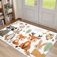 32"x 48" Nursery Area Rugs Boho Washable Low Pile Carpet Cartoon Forest Animals Cute Deer 