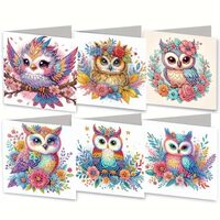 MaiYiYi 6 Pack DIY Owl Diamond Painting Greeting Cards Kit, Bird Diamond Art Greeting Cards, Rose Bi
