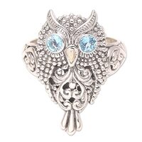 NOVICA Artisan Handmade Goldaccented Blue Topaz Cocktail Ring Artisan Crafted .925 Sterling Silver I