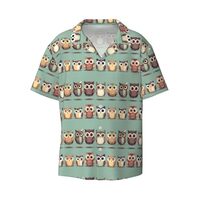 Cartoon Owls Cute Print Short Sleeve Shirt Cuban Collar Beach Casual Style Summer Vacation Relaxed F