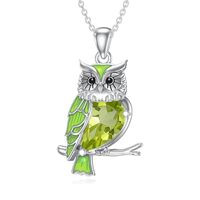 Reaii Natural Peridot Owl Necklace for Women 925 Sterling Silver Owl Pendant with Genuine Peridot Je