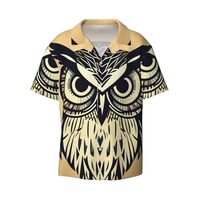 Cute Owl Print Classic Short Sleeve Button Down Casual Shirt Keep Cool Relaxed Summer Activities Bla