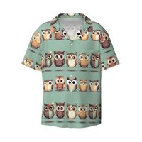 Cartoon Owls Cute Print Classic Short Sleeve Button Down Casual Shirt Keep Cool Relaxed Summer Activ