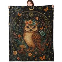 vnlvnl Mystical Owl Floral Blanket Lightweight Flannel Blankets Gifts for Women Nature Lovers with F
