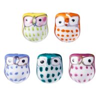 Elecrelive 5Pcs Ceramic Owl Beads Colorful Animal Spacer Beads Porcelain Painted Charms 17x15x13mm f