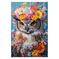 Bvkilrvc Unframed Canvas Prints Wall Art, Charming Owl And Flowers Modern Wall Art Painting Gift for