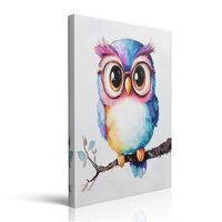 Funny Vintage Cute Owl with Glasses Picture Wall Decor Retro Framed Bird Graffiti Canvas Wall Art Co