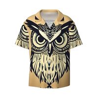 Cute Owl Print Men's Hawaiian Softness Shirts Short Sleeve Button Down Cuban Collar Lightweigh 