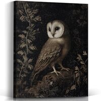 Voxitura Vintage Midnight Owl Wall Art Canvas, Gothic Dark Wall Decor Living Room Bathroom, Black Fa