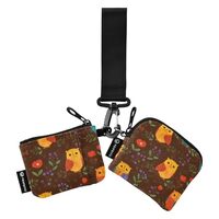 Owl Flowers Pattern Mini Zip Around Wristlet Wallets with Detachable Women Dual Pouch