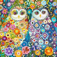 Lucky Puzzles - Celestial Owls in Bloom - 1000 Piece Jigsaw Puzzle for Adults | Vibrant Owl and Flow