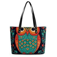 UTRSIFB Women's Portable Tote Bag, Ethnic Owl Trendy Modern Leather Handbag For Work Weekend