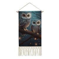QMNBTES Owl on Tree Wall Tapestry with Tassels Long Tapestry Wall Hanging Vertical Custom Tapestries