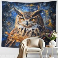 Owl Wall Tapestry, Mystical Nature Scene in Brown and Orange, Bohemian Decor for Fall, Living Room, 
