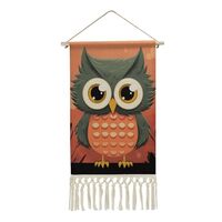 QMNBTES Cartoon Owl Wall Tapestry with Tassels Long Tapestry Wall Hanging Vertical Custom Tapestries