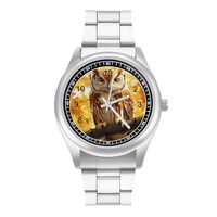 Owl in Autumn Fashion Arabic Numerals Quartz Wrist Watch Stainless Steel Wristwatches for Men Women