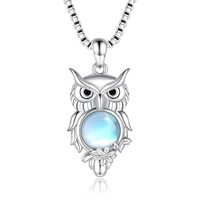 Zepmais Moonstone Owl Pendant Necklace 925 Sterling Silver with Stainless Steel Chain Adjustable 18-