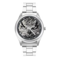 Cute Owl Face Fashion Arabic Numerals Quartz Wrist Watch Stainless Steel Wristwatches for Men Women