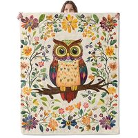 Lugiu Colorful Owl Blanket, Lightweight Comfy Whimsical Owl and Bright Flowers Blankets for Couch So