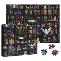 Magic Book Library Puzzles for Adults 1000 Pieces, Funny Halloween Bookshelf Jigsaw Puzzle, Difficul
