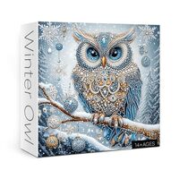 Crystal Owl Puzzle for Adults 1000 Pieces, Winter Animal Jigsaw Puzzle, Art Diamond Bird Snow Gem Je