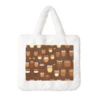 Cute Brown Cartoon Owl Printing Fluffy Shoulder Bag Ladies Plush Underarm Bag Tote Bag Furry Purse H