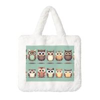 Cartoon Owls Cute Printing Fluffy Shoulder Bag Ladies Plush Underarm Bag Tote Bag Furry Purse Handba