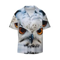 Snowy Owl Eyes Print Short Sleeve Button Down Shirt Cuban Collar Tropical Vacation Clothes Beach Sty