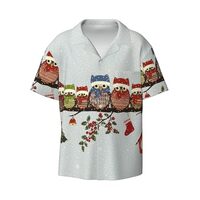 Cute Christmas Owls On Branch Print Men Hawaiian Shirt Short Sleeve Cuban Collar Shirts Summer Beach