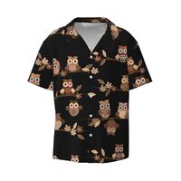 Cute Brown Cartoon Owls Print Men Hawaiian Shirt Short Sleeve Cuban Collar Shirts Summer Beach Casua