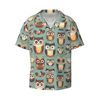 Animal Cartoon Owls Cute Print Men's Hawaiian Softness Shirts Short Sleeve Button Down Cuban Co