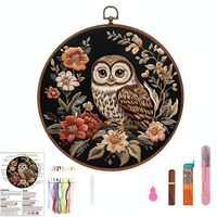 GOLDEN SMILE Beginner Owl Embroidery Kit – 8.2" Faux Wood Hoop, Yellow Sandalwood Case, 2