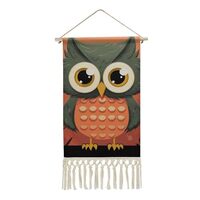 GHENBLT Cartoon Owl Vertical Wall Tapestry with Tassel Aesthetic Tapestry Wall Hanging Vintage Long 