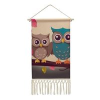 GHENBLT Cute Owls Vertical Wall Tapestry with Tassel Aesthetic Tapestry Wall Hanging Vintage Long Ta