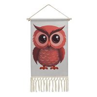 GHENBLT Cute Red Owl Vertical Wall Tapestry with Tassel Aesthetic Tapestry Wall Hanging Vintage Long