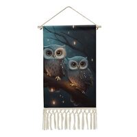 GHENBLT Owl on Tree Vertical Wall Tapestry with Tassel Aesthetic Tapestry Wall Hanging Vintage Long 