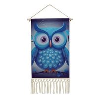 GHENBLT Blue Owl Vertical Wall Tapestry with Tassel Aesthetic Tapestry Wall Hanging Vintage Long Tap
