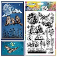 CHGCRAFT Night Owl Clear Stamps Moon and Star Transparent Stamps Bouquet Branches Silicone Clear Sta