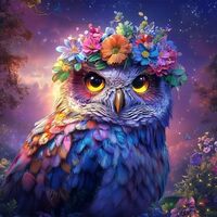 500 Piece Jigsaw Puzzle for Adults – Colorful Owl with Flower Crown Under Starry Night –