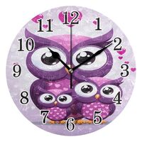 Purple Heart Owls Wall Clocks 10 Inch Battery Operated Analog Clock Non Ticking for Living Room Kitc