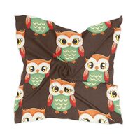 Flradish Cute Cartoon Owls Silk Like Head Scarf for Women,Soft Fashion Neck Scarf Square Satin Head 
