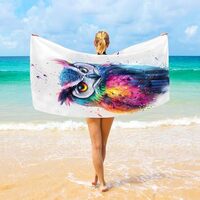 SUABO Microfiber Beach Towel 29" x 58",Watercolor Rainbow Owl Pool Towel,Sand Free Quick D