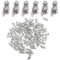 vokoko 100Pcs Owl Charms Antique Silver Owl Charms for Jewelry Making Metal Beads Pendants for Brace