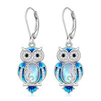 Owl Gifts Owl Earrings for Women Sterling Silver Blue Enamel Oval Moonstone Earrings Dangle Hallowee