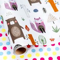 MAYPLUSS Reversible Baby Wrapping Paper Roll, Woodland Animal Wrapping Paper, Cute Bear, Fox, Owl, H