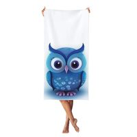 AMREWQYL Blue owl(1ï¼‰ Printed Peach Skin Velvet Beach Towel Portable Bath Towel